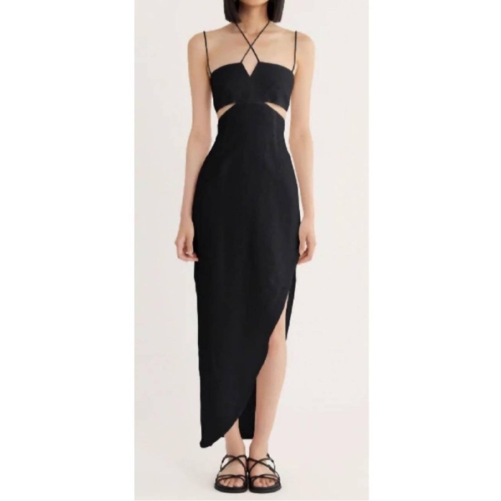 NWT RUMER THE LABEL Freya Black Linen Maxi Cut‎ Out Dress
